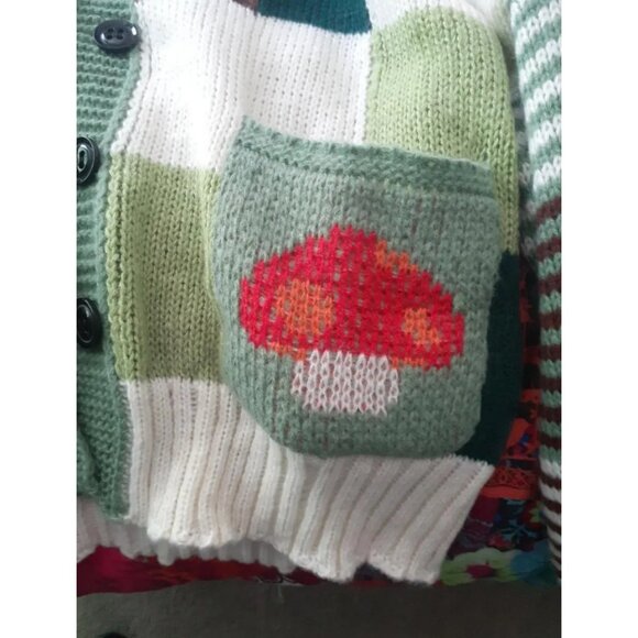 Checkered Crochet Patchwork Knitted Cardigan - Picture 3 of 4